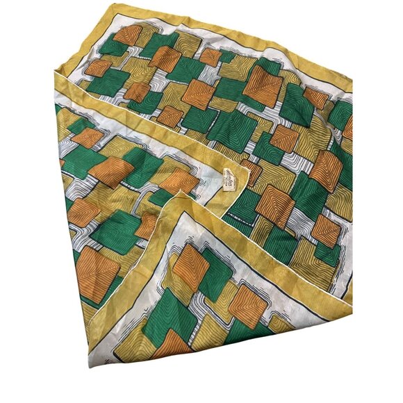 Vintage Silk Glentex Square Gold and Green Hand Rolled Silk Old money - Picture 2 of 3